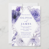 Indigo Floral Elegant Frame Wedding Einladung (Vorderseite)