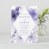 Indigo Floral Elegant Frame Wedding Einladung (Stehend Vorderseite)