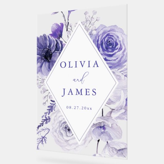 Indigo Floral Frame Wedding Acrylschild (Winkel)