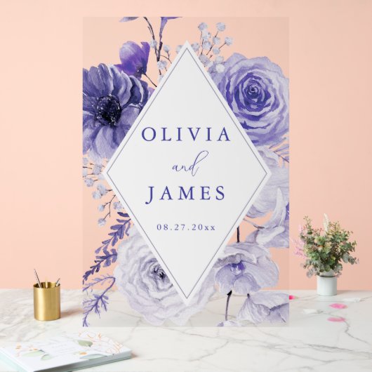 Indigo Floral Frame Wedding Acrylschild (Hochzeit)