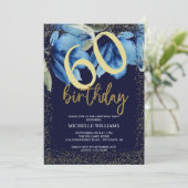 Indigo Floral Glitzer Calligraphy Einladung (Stehend Vorderseite)