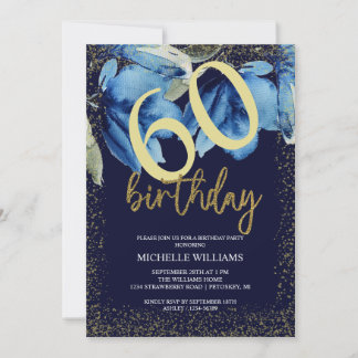Indigo Floral Glitzer Calligraphy Einladung