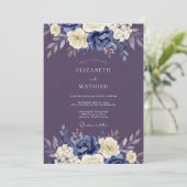 Indigo-Floral Kunst Hochzeit Einladung (Stehend Vorderseite)