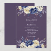 Indigo-Floral Kunst Hochzeit Einladung (Vorne/Hinten)