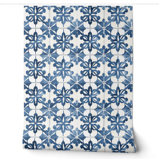 Indigo Floral Medley Petite - Blau und Cream Tapete