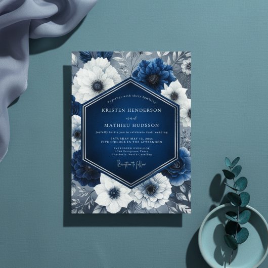 Indigo Floral Opulent Wedding Einladung