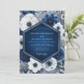 Indigo Floral Opulent Wedding Einladung (Stehend Vorderseite)