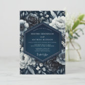 Indigo Floral Romance Wedding Einladung (Stehend Vorderseite)