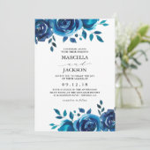 Indigo Floral Wedding Einladung (Stehend Vorderseite)