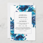 Indigo Floral Wedding Einladung (Vorderseite)