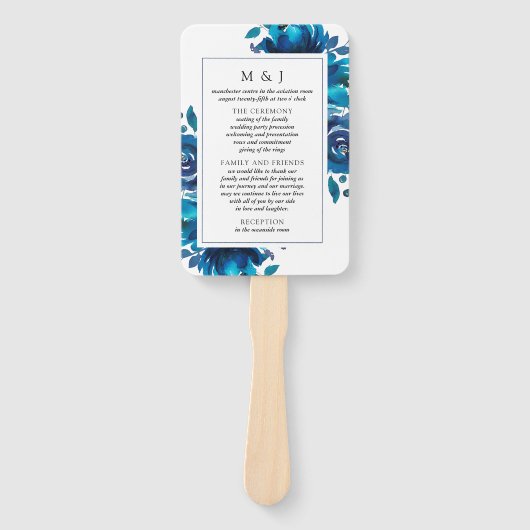 Indigo Floral Wedding Program Fan Fächer (Vorderseite)