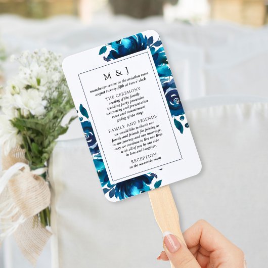 Indigo Floral Wedding Program Fan Fächer