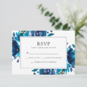 Indigo Floral Wedding RSVP Karte (Stehend Vorderseite)
