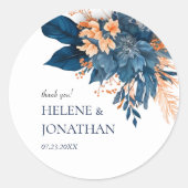 Indigo Floral Wedding Vielen Dank Runder Aufkleber (Vorderseite)