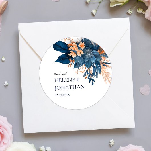 Indigo Floral Wedding Vielen Dank Runder Aufkleber