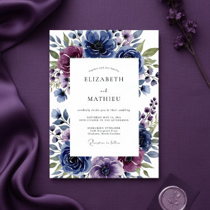 Indigo Florale Künstlerische Romantische Hochzeit Einladung