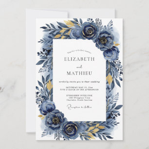 Indigo Flourish Romantische Hochzeit Einladung