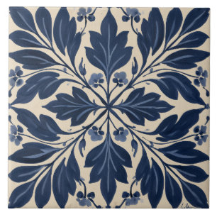 Indigo-Folk-Florales Damastmuster Fliese