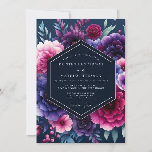 Indigo Fuchsia Nocturne Hochzeit Einladung (Vorderseite)