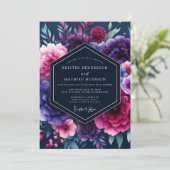 Indigo Fuchsia Nocturne Hochzeit Einladung (Stehend Vorderseite)
