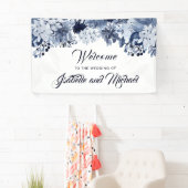 Indigo Garden Blue Floral Wedding Welcome Banner (Insitu)
