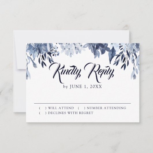 Indigo Garden Floral Wedding RSVP Response Card (Vorderseite)