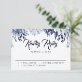Indigo Garden Floral Wedding RSVP Response Card Karte (Stehend Vorderseite)