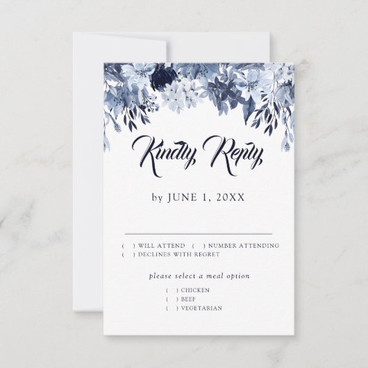 Indigo Garden RSVP Card mit Wahlmöglichkeiten (Vorderseite)