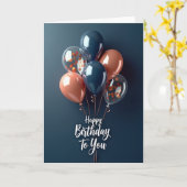 Indigo-Geburtstagsballons Karte (Gelbe Blume)
