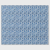 Indigo Geometric Tile Wrapping Paper Geschenkpapier (Flach)