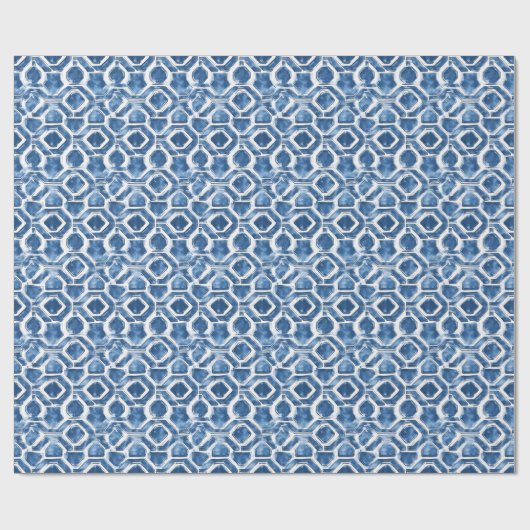 Indigo Geometric Tile Wrapping Paper Geschenkpapier (Flach)