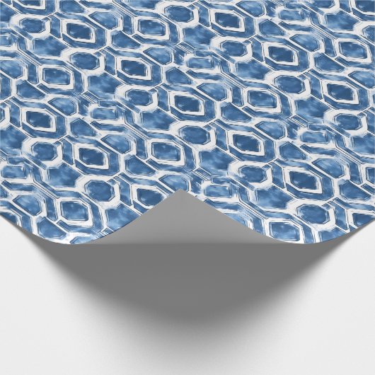 Indigo Geometric Tile Wrapping Paper Geschenkpapier (Ecke)
