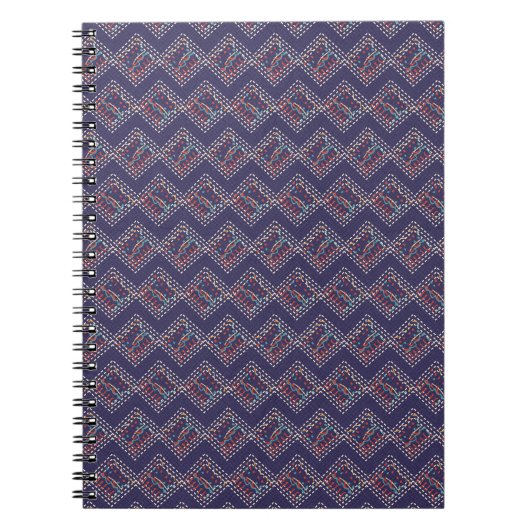 Indigo gestickte Diamanten Notizblock (Vorderseite)