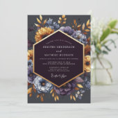 Indigo Gilded Bloom Wedding Einladung (Stehend Vorderseite)
