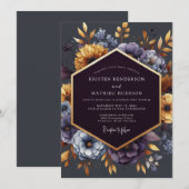 Indigo Gilded Bloom Wedding Einladung (Vorne/Hinten)