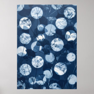 Indigo-Ginkgo-Wildflower-Mondlicht-Cyanotypie-Kuns Poster