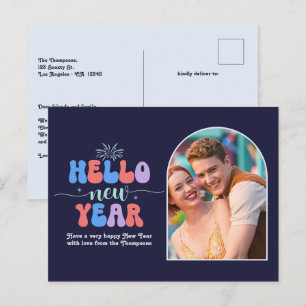Indigo-Glanz Neujahr Retro-Modern Blau Foto Feiertagspostkarte
