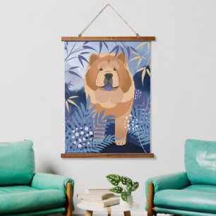 INDIGO glatter Chow hängende Tapisserie Wandteppich Mit Holzrahmen