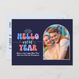 Indigo Gleam New Year Retro Modern Blue Photo Feiertagspostkarte