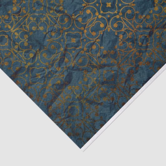 Indigo Gold Classic Elegantes Damask Muster Seidenpapier (Ausschnitt)