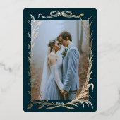 Indigo Gold Efeu Ornament Hochzeit Einladung (Rückseite)