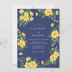 Indigo-Gold-Laub-Eukalyptus-Hochzeit Einladung