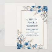 Indigo Gold Vein Ethereal Botanical Frame Wedding Einladung (Vorne/Hinten)