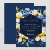 Indigo Golden Iris Bloom Wedding Einladung (Vorne/Hinten)