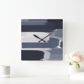 Indigo Gray Blue Pinselstriche Quadratische Wanduhr (Zuhause)