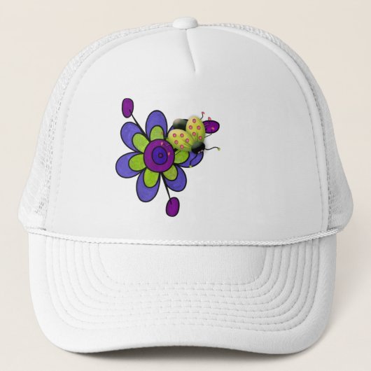 Indigo & Green Fun Blume Truckerkappe (Vorderseite)