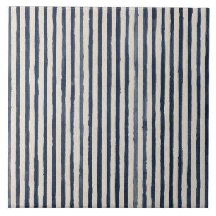 Indigo Handbemaltes Cottage-Streifenmuster Fliese