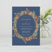 Indigo-Herbst-Blatt-Hochzeit Einladung (Stehend Vorderseite)
