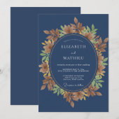 Indigo-Herbst-Blatt-Hochzeit Einladung (Vorne/Hinten)