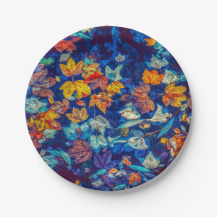 Indigo-Herbstblätter-Wirbelmuster Pappteller